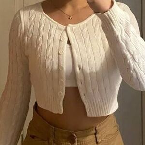 NWOT Brandy Melville White Cable Knit Cropped Cardigan